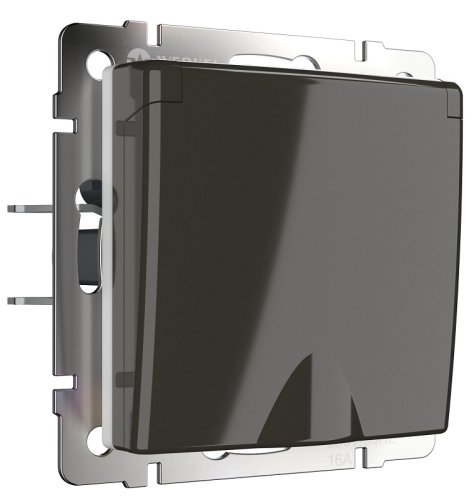 Розетка с заземлением без рамки Werkel 1-м. крышка шторки IP44 серо-коричневый глянцевый картинка